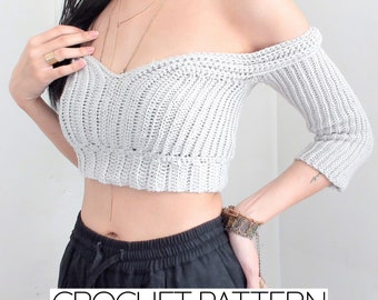 Crochet Pattern | Modern Fold Peasant Top | Cropped Off the Shoulder Sweater | PDF Download