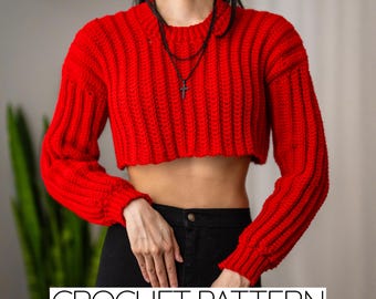 Crochet Crop Top Sweater Pattern: Easy Beginner Ribbed Jumper (PDF Download)
