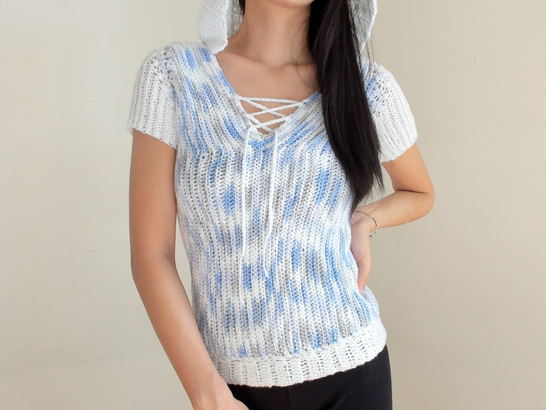 Crochet V Neck Short Sleeve Hoodie Pattern Etsy