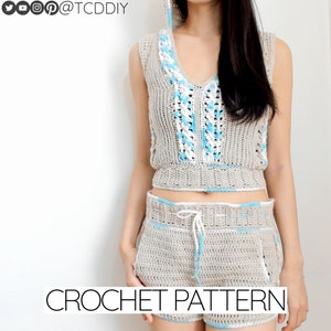 Crochet Pattern Bundle | Crochet Cable Stitch Hooded Vest Pattern | Crochet Cable Stitch Shorts with pockets Pattern | PDF Download