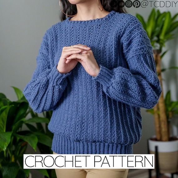Crochet Pattern | Classic Sweater | Ribbed Crew Neck Long Sleeve