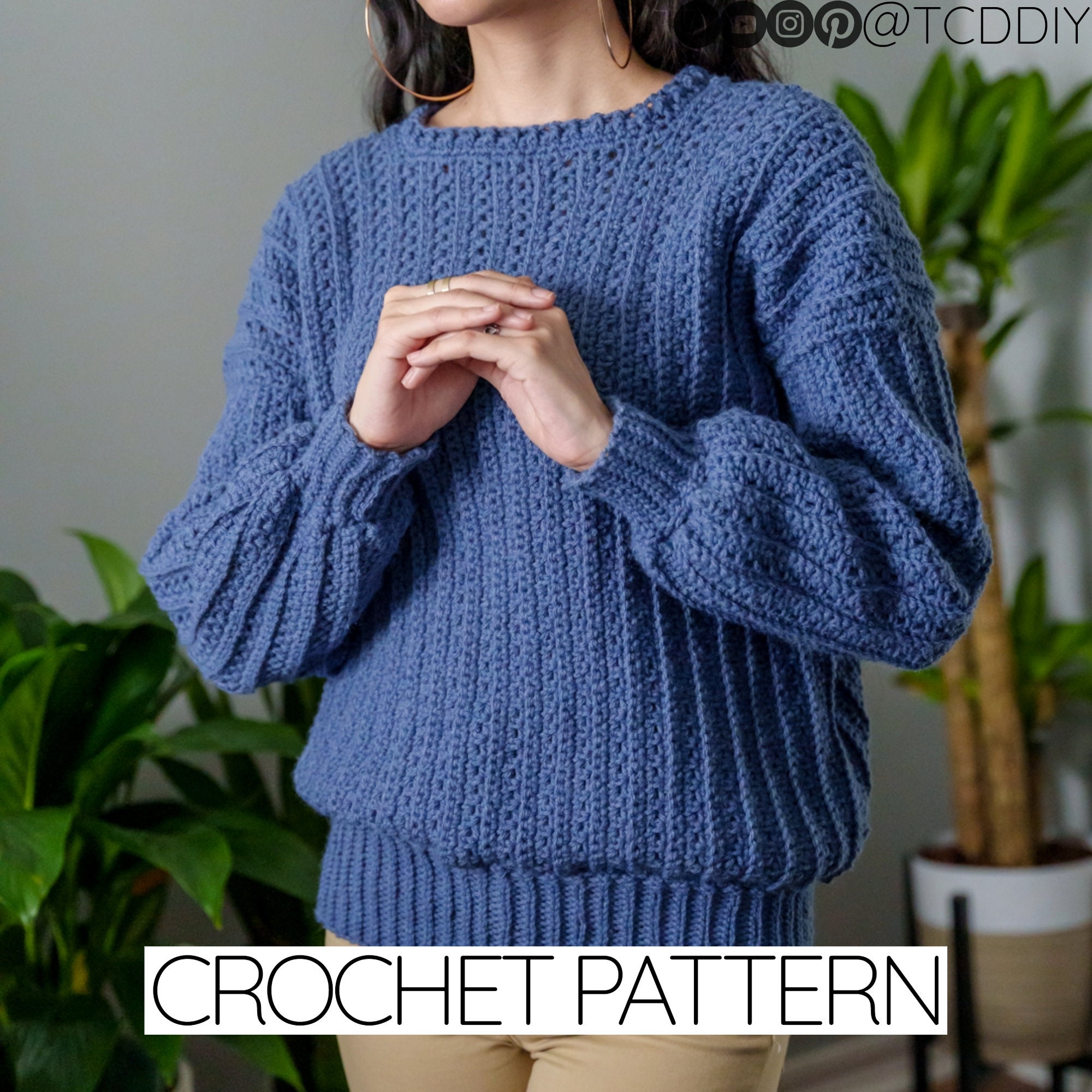 Crochet Pattern | Classic Sweater | Ribbed Crew Neck Long Sleeve
