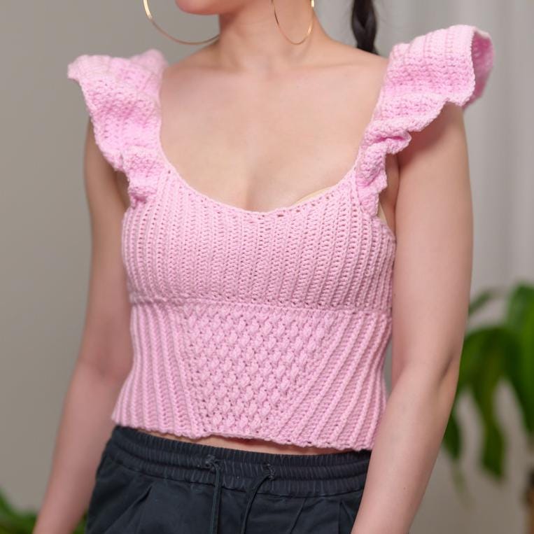 Crochet frill knit tops and mary pink, brand new♡