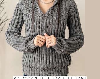 Crochet Pattern | Ribbed Unisex Sweater W. Alpine Stitch Detail | PDF Download