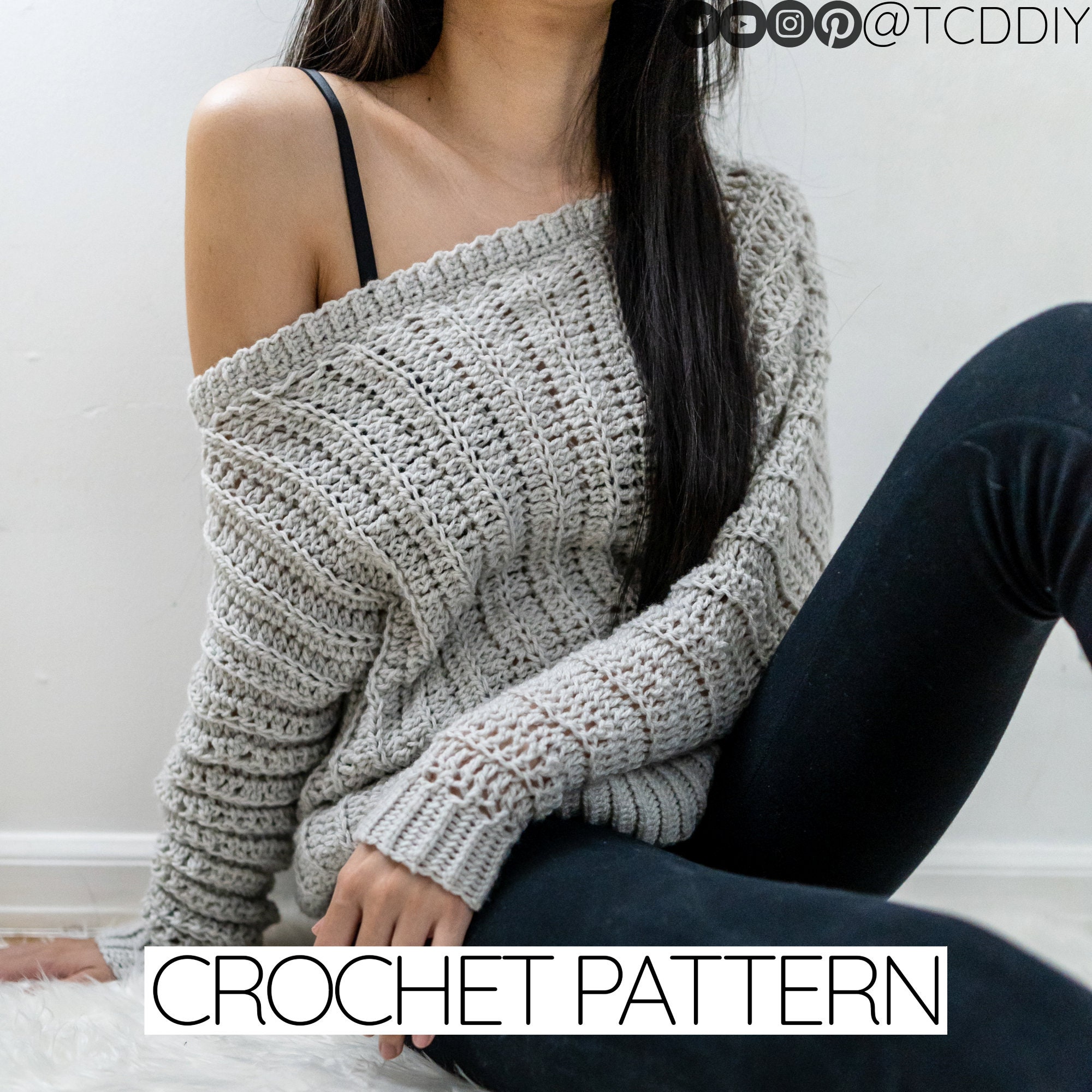 KNITTING PATTERN English Ribbed Knit Fall Sweater One Size Relaxed Fit  Oversized Direct Download PDF 