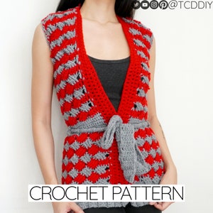 Crochet Pattern | Basketweave Cardigan Vest W. Front Tie | PDF Download