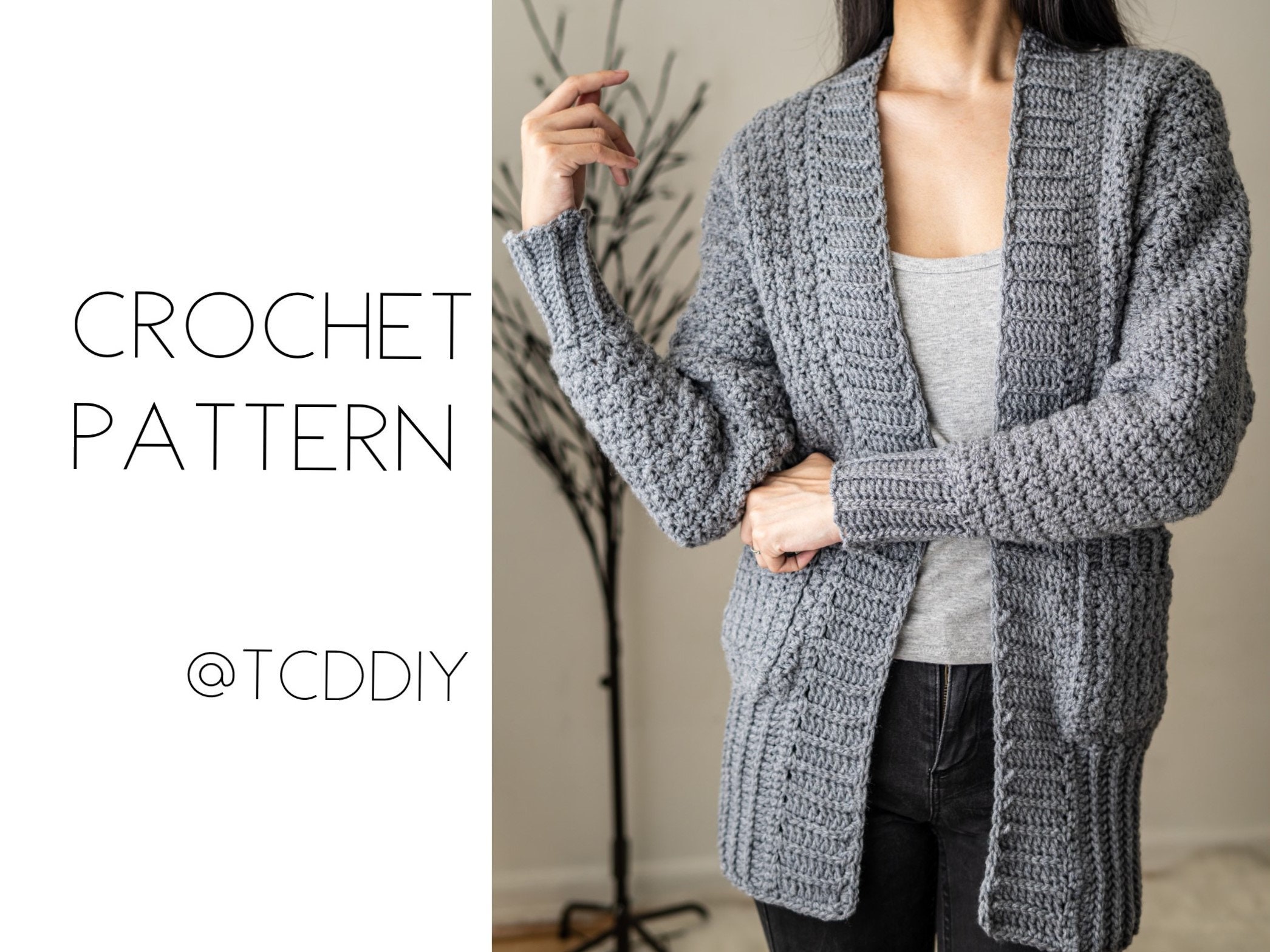 Crochet Batwing Cardigan With Pocket 