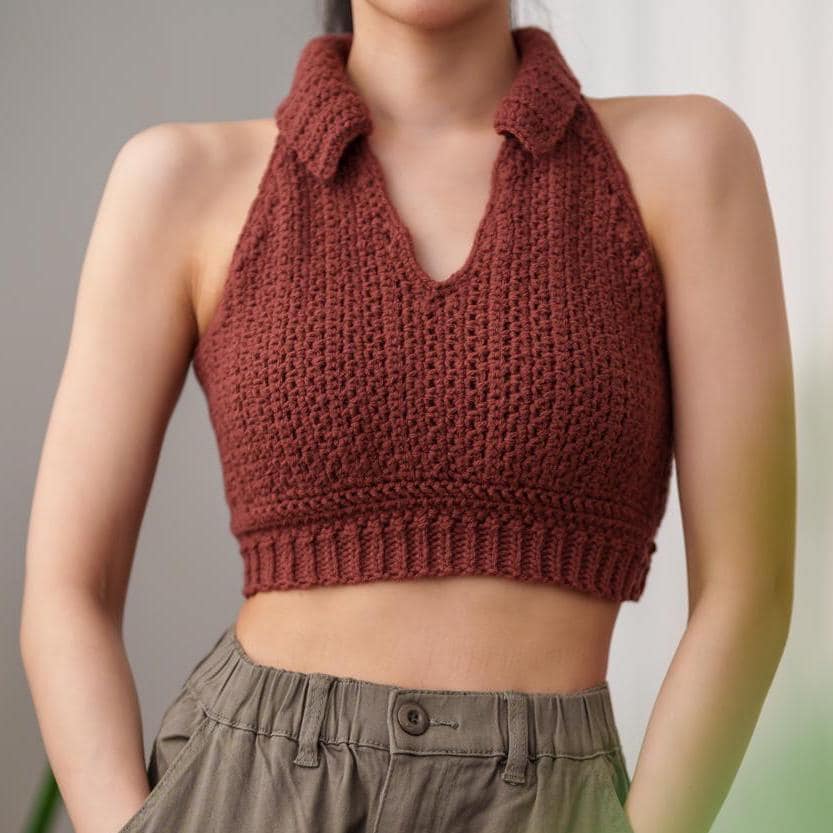 Crochet Pattern | Collared Cropped Vest | Sleeveless V Neck
