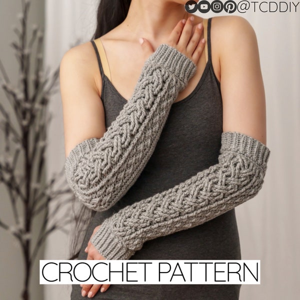 Crochet Pattern | Crochet Arm Warmers Pattern | Crochet Cable Stitch Arm Warmer Pattern | PDF Download