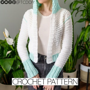 Crochet Pattern | Bomber Jacket Hoodie W. Pockets and Alpine Detail | Long Sleeve Hooded Jumper | PDF Download