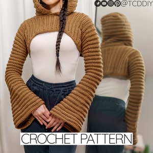 Crochet Pattern | Bell Sleeve Hooded Shrug | Ribbed Hoodie | PDF Download