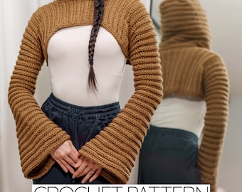Crochet Pattern | Bell Sleeve Hooded Shrug | Ribbed Hoodie | PDF Download
