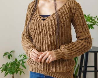 Crochet Pattern #168 | Classic V Neck Sweater | Long Sleeve Jumper