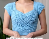 Crochet Crop Top Pattern: Sweetheart Cable Stitch, Short Sleeve (PDF Download)