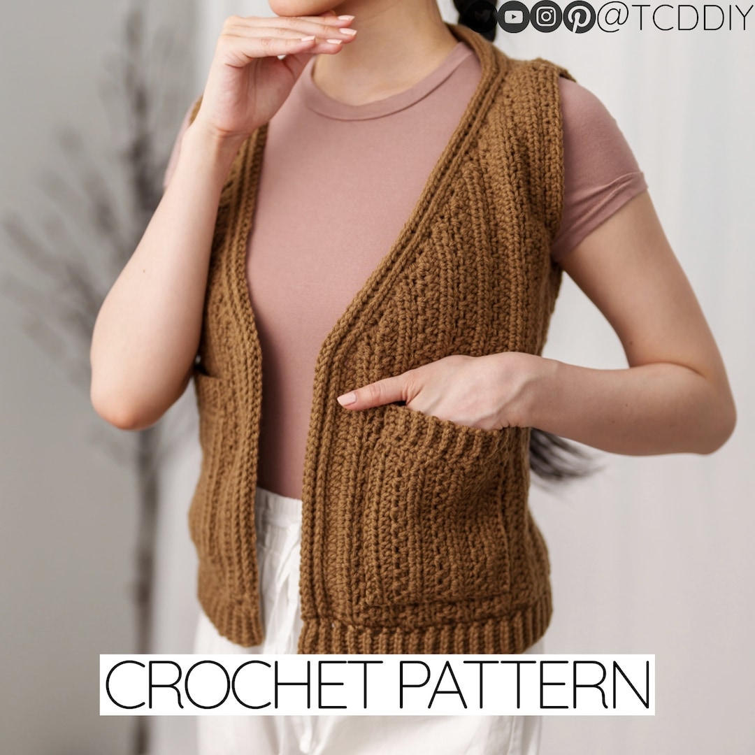 Crochet Pattern | Classic Sleeveless Cardigan Vest W. Pockets