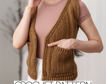 Crochet Pattern | Classic Crochet Vest w. Pockets Pattern | Sleeveless Cardigan Pattern | PDF Download