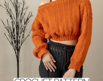 Crochet Crop Top Pattern | Off Shoulder Mesh Stitch Jumper (PDF Download)