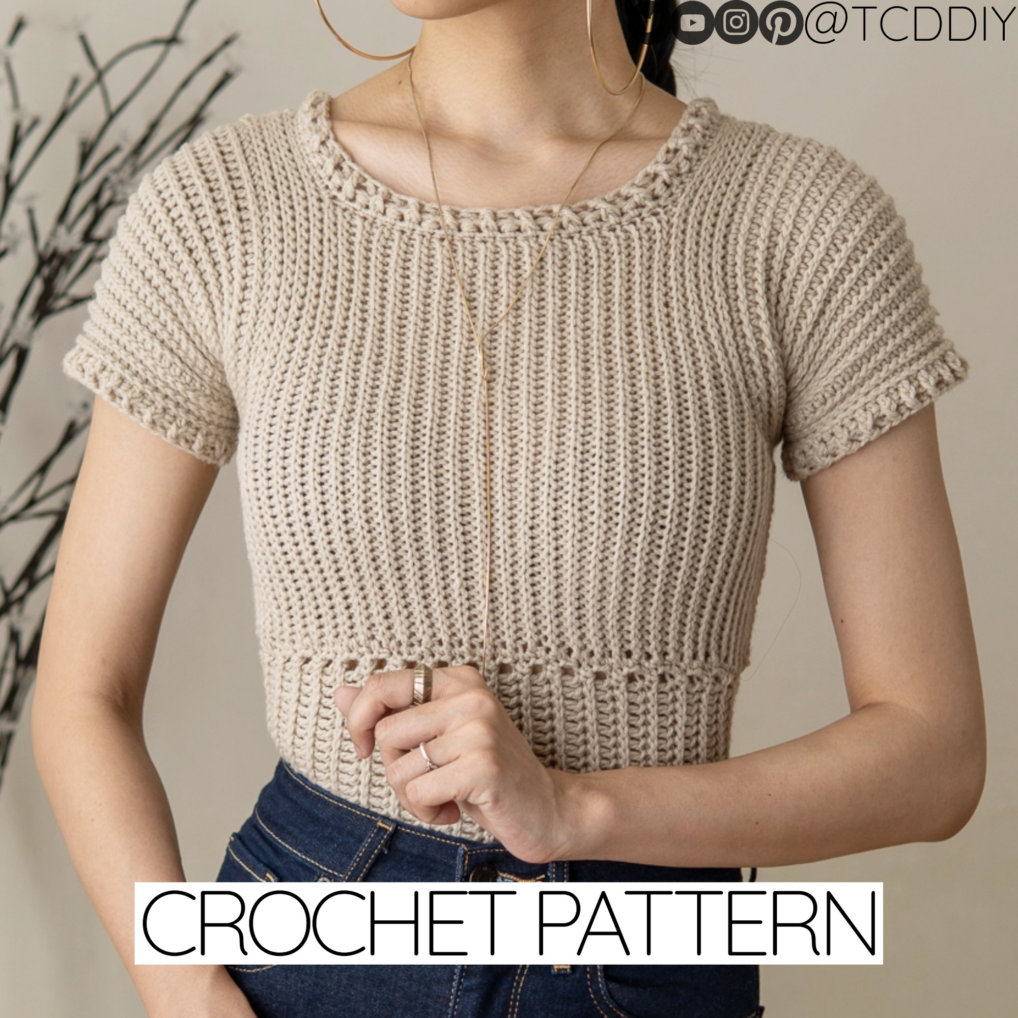 Crochet Pattern | Modern Ribbed Short Sleeve T-shirt Top Crochet Pattern | Modern Ribbed Short Sleeve T-shirt Top