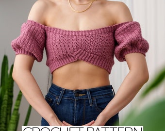 Crochet Pattern | Cropped Off Shoulder Puff Sleeve Peasant Top | PDF Download