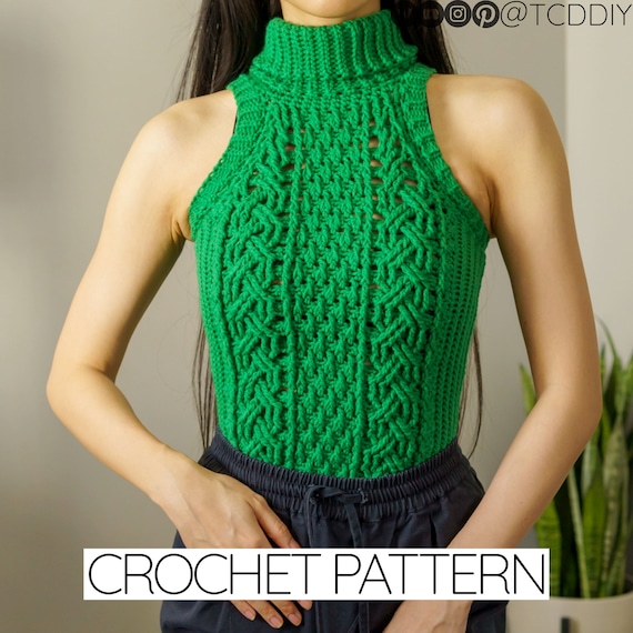 Crochet Pattern | Cable Stitch Turtleneck Sweater Vest W