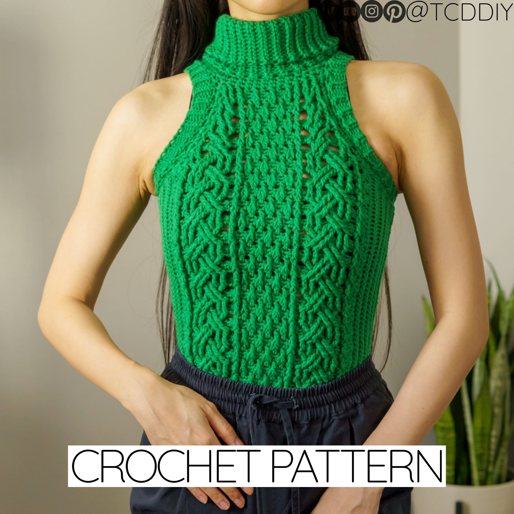 Crochet Pattern Cable Stitch Turtleneck Vest Pattern PDF Download -   Canada