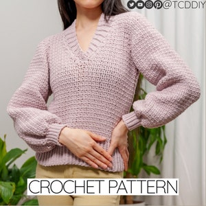Crochet Pattern | Beginner Friendly Cozy Long Sleeve V-Neck Sweater | PDF Download