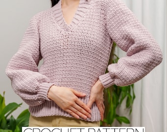 Crochet Pattern | Beginner Friendly Cozy Long Sleeve V-Neck Sweater | PDF Download