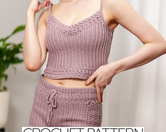 Patrón de camiseta de tirantes y pantalones cortos de crochet: Suzette Stitch Loungewear (Descargar PDF)