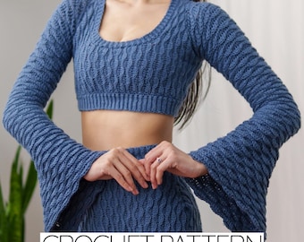 Crochet Bell Sleeve Crop Top Pattern: Almond Stitch Jumper (PDF Download)