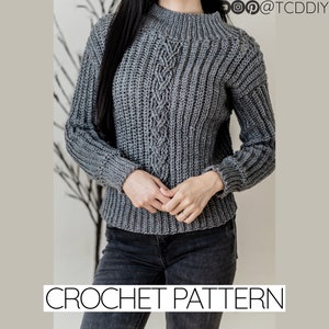 Crochet Pattern | Cable Stitch Sweater | Long Sleeve Wide Collar Unisex Jumper | PDF Download