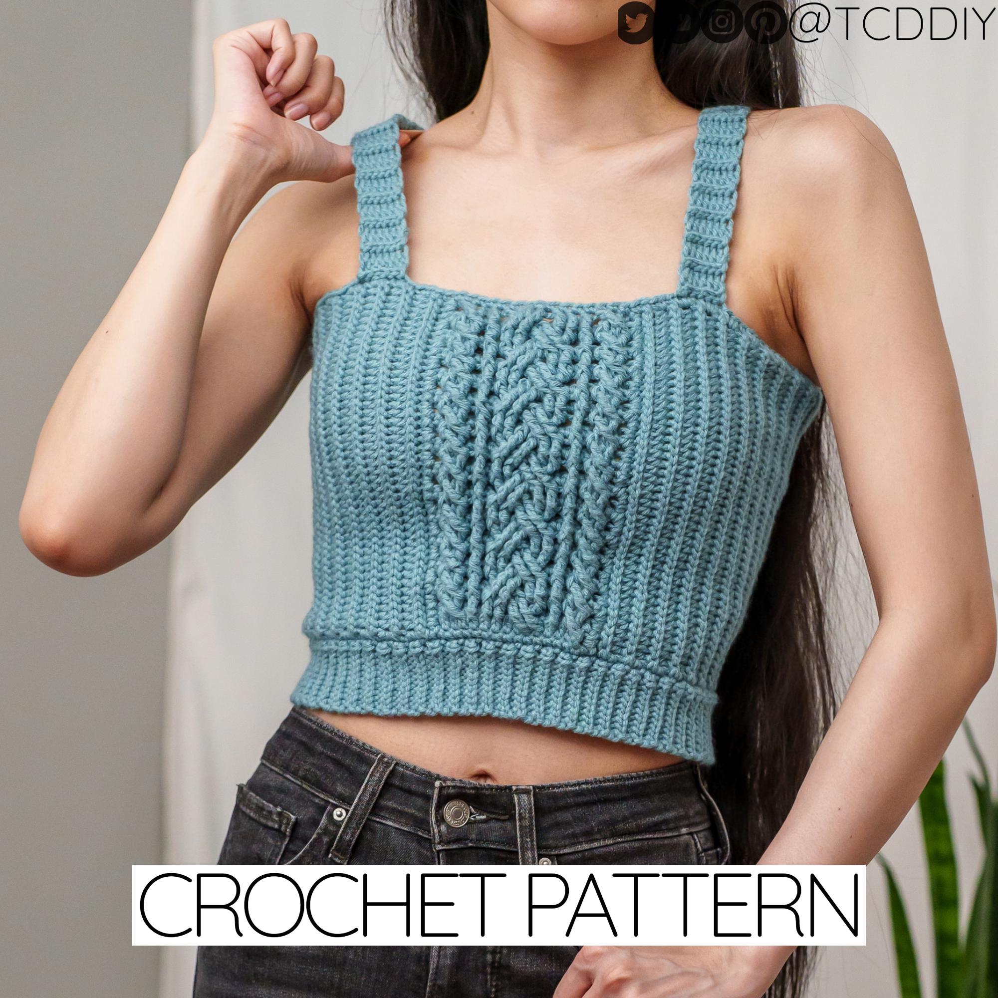 Crochet Pattern | Cable Stitch Square Neck Cropped Tank Top | PDF
