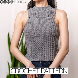 Crochet Pattern | Sleeveless Mock Neck Sweater Vest Top | Ribbed Turtleneck | PDF Download