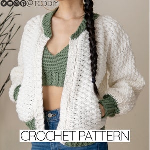 Crochet Pattern Bundle | Alpine Stitch Bomber Jacket W. Pockets and Cropped Tank Top Bralette | PDF Download