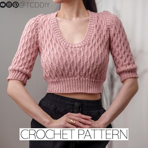 Mönster för virkad kort topp: Rund halsringning, mandelsöm (PDF-nedladdning)