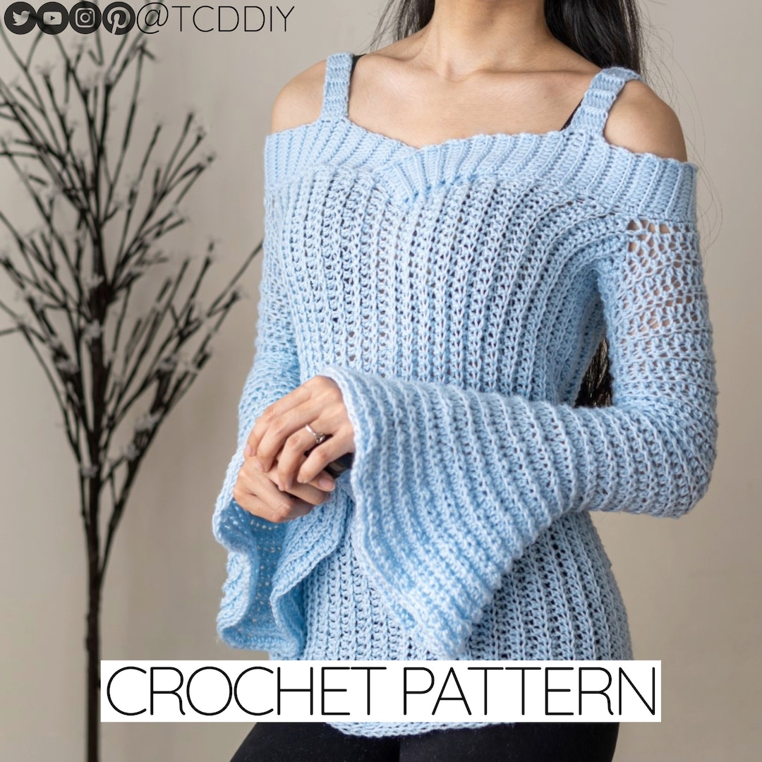 Crochet Pattern Easy Bell Sleeve Sweetheart Sweater Top With