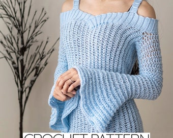Crochet Pattern | Easy Bell Sleeve Sweetheart Sweater Top with Straps | PDF Download