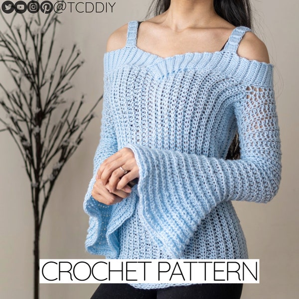 Crochet Pattern | Bell Sleeve Sweater with Strap Pattern | PDF Download