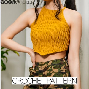 Crochet Pattern | Cropped Racerback Tank Top W. Pointed Hem | Ribbed | PDF Download