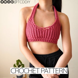 Crochet Pattern | Ribbed Cropped Bralette Halter Top | PDF Download