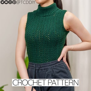 Crochet Pattern | Turtleneck Sweater Vest | Sleeveless Moss Stitch Top | PDF Download