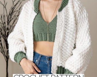 Crochet Pattern | Bomber Jacket W. Pockets & Alpine Stitch Details | PDF Download