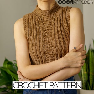 Crochet Pattern | Mock Neck Sweater Vest | Sleeveless Turtleneck Top W. Chest Detail | PDF Download