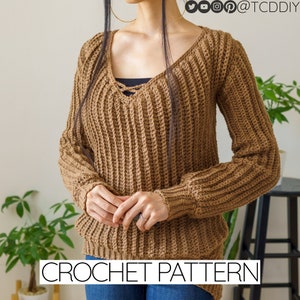 Crochet Pattern | Classic V-Neck Sweater | Long Sleeve Jumper | PDF Download