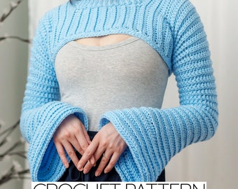 Crochet Pattern | Crochet Bell Sleeve Shrug Pattern | Crochet Shrug Pattern | Crochet Crew Neck Bell Sleeve Pattern | PDF Download