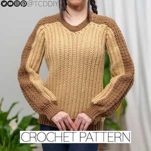 Crochet Pattern | V-Neck Sweater W. Suzette Stitch Detail | PDF Pattern