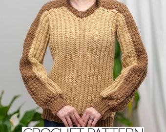 Crochet Pattern | V-Neck Sweater W. Suzette Stitch Detail | PDF Pattern