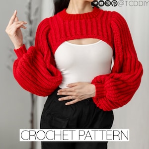 Crochet Pattern | Crew Neck Balloon Sleeve Shrug | PDF Download