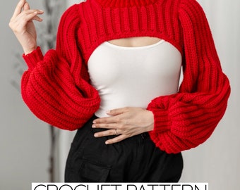Crochet Pattern | Crew Neck Balloon Sleeve Shrug | PDF Download