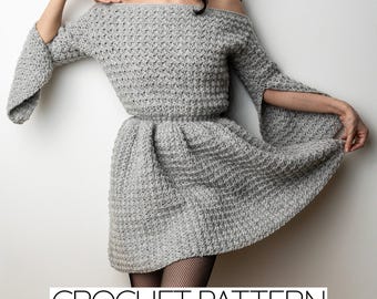 Crochet Pattern #632 | Off the Shoulder Slit Sleeve Dress | PDF Download