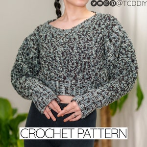 Crochet Pattern | Cropped Batwing V-Neck Sweater | Jumper | PDF Download